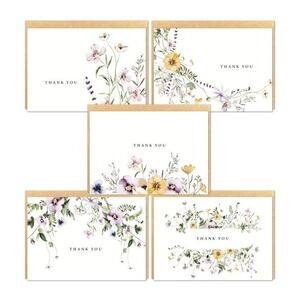 Gooji 20 Pack Pre-Folded Wildflower Floral Thank You Cards with Envelopes